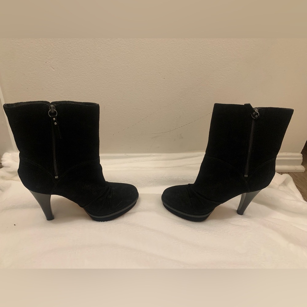Ugg Bianca Platform Heeled Ankle Boots, Black, Leather, Sheepskin, US Size 9
